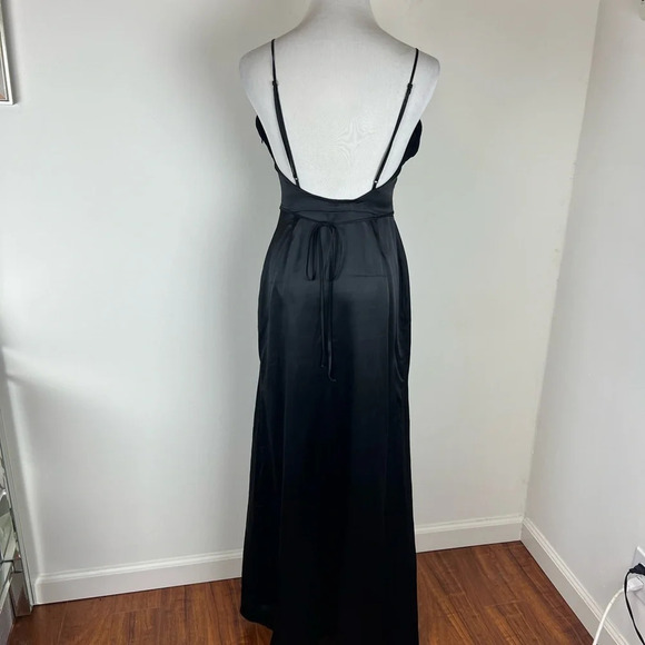 For Love and Lemons Satin Maxi Dress Slit Low Back Black Size M - Picture 5 of 6